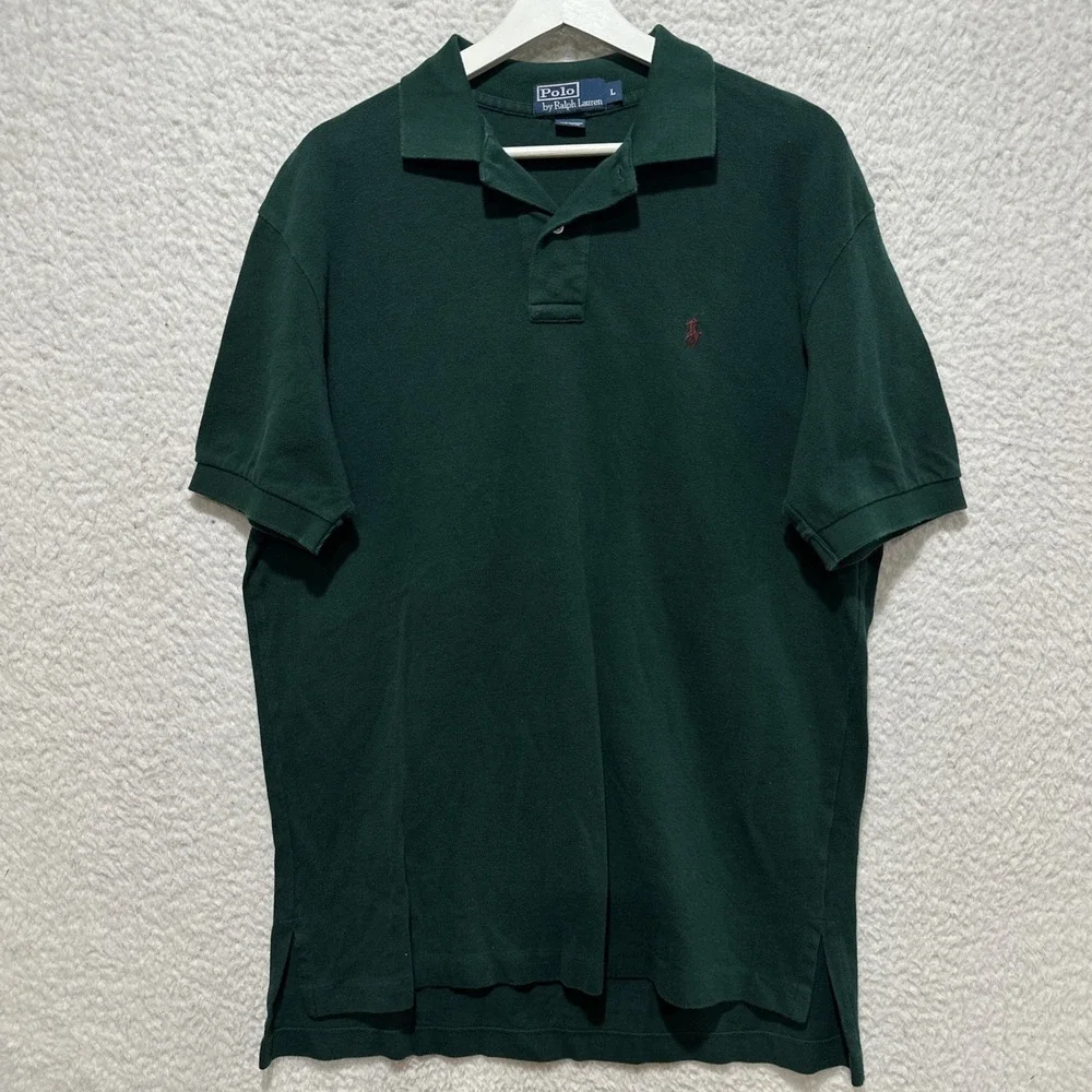 Vintage Ralph Lauren Polo Shirt‎ Men's Size Large Green Short Sleeve Cotton Pony
